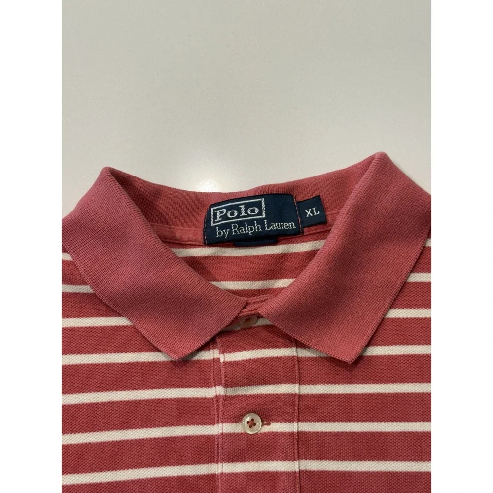 Polo Ralph Lauren Mens XL Red White Striped Cotton Golf Polo Shirt RN 41381